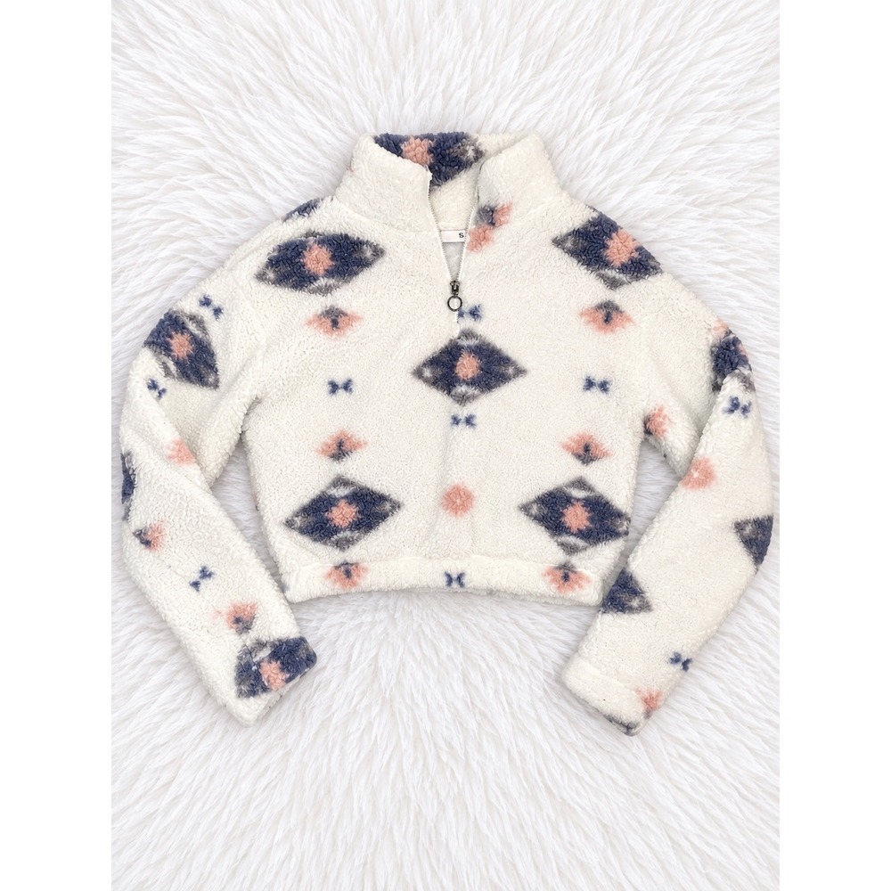 SO Sherpa Fleece Pullover XS | Southwestern Boho Quarter Zip Cropped